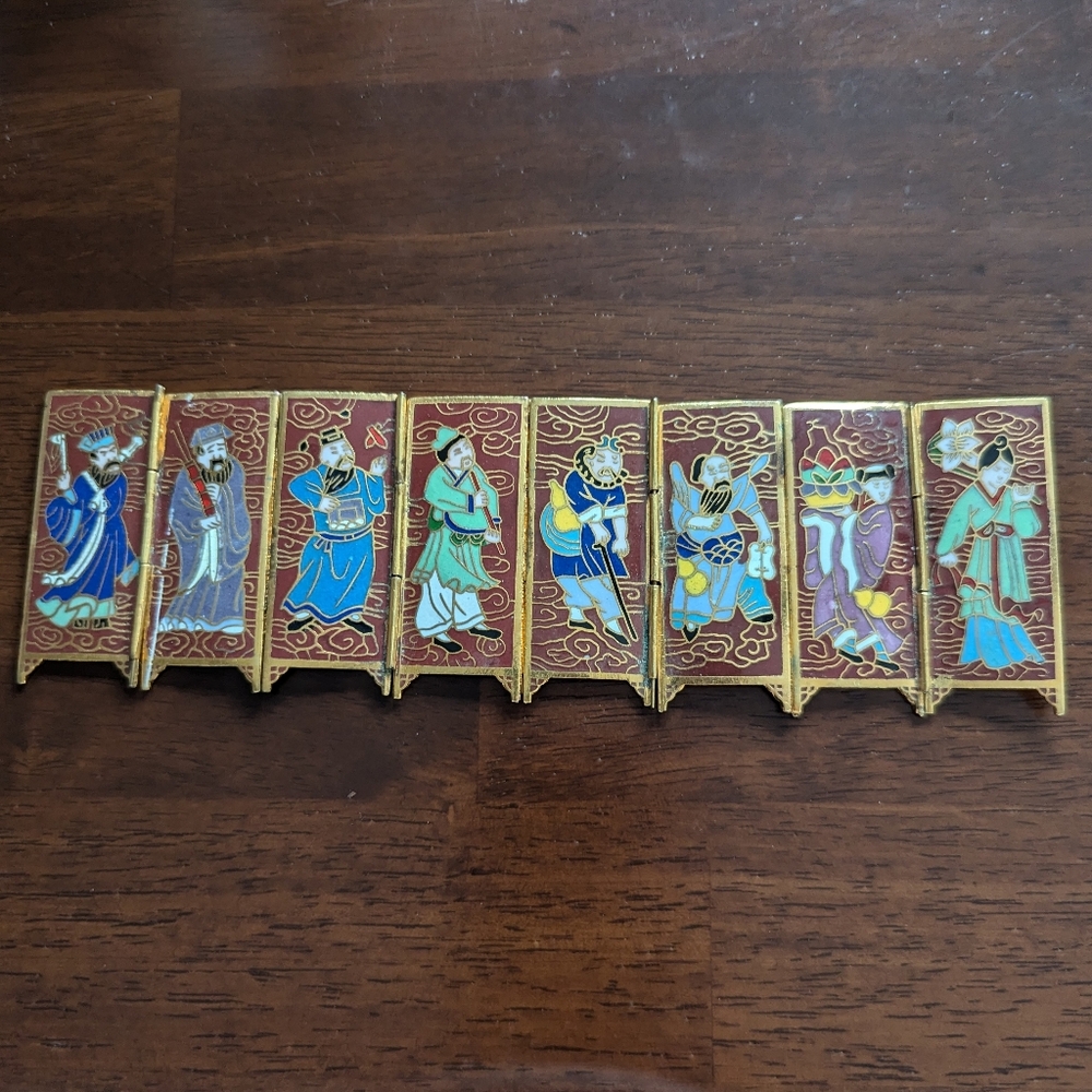8 IMMORTALS vintage chinese miniature cloisonne screen - Picture 3 of 11